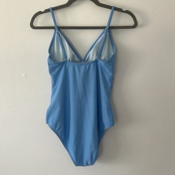 CUPSHE Blue V Neck Ruching One Piece Swimsuit - Picture 5 of 5